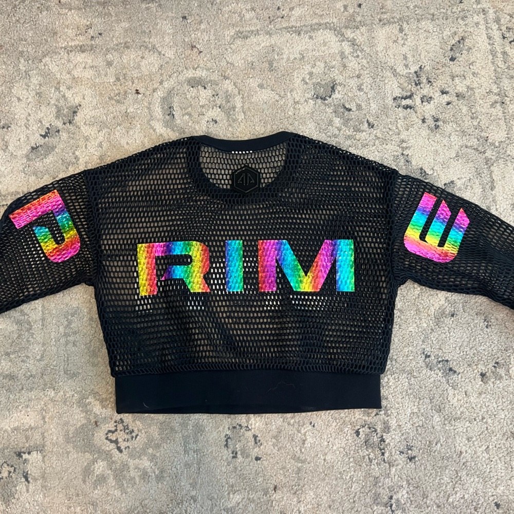 Black Mesh Crop Top with Rainbow Accents